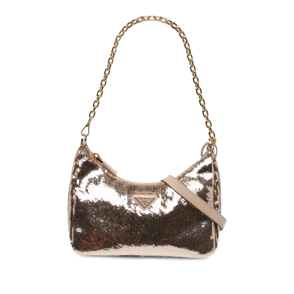 Pre-Loved Prada Sequin Embellished Re Nylon Re Edition 2005 Satchel